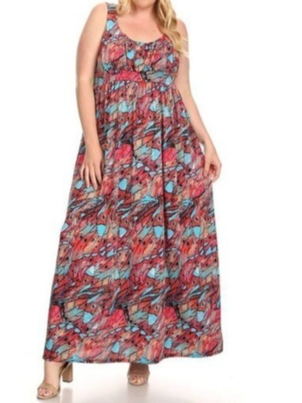 Canari Artsy PLUS Size Sleeveless‎ Empire Waist Maxi Dress Vacay Lounge Summer